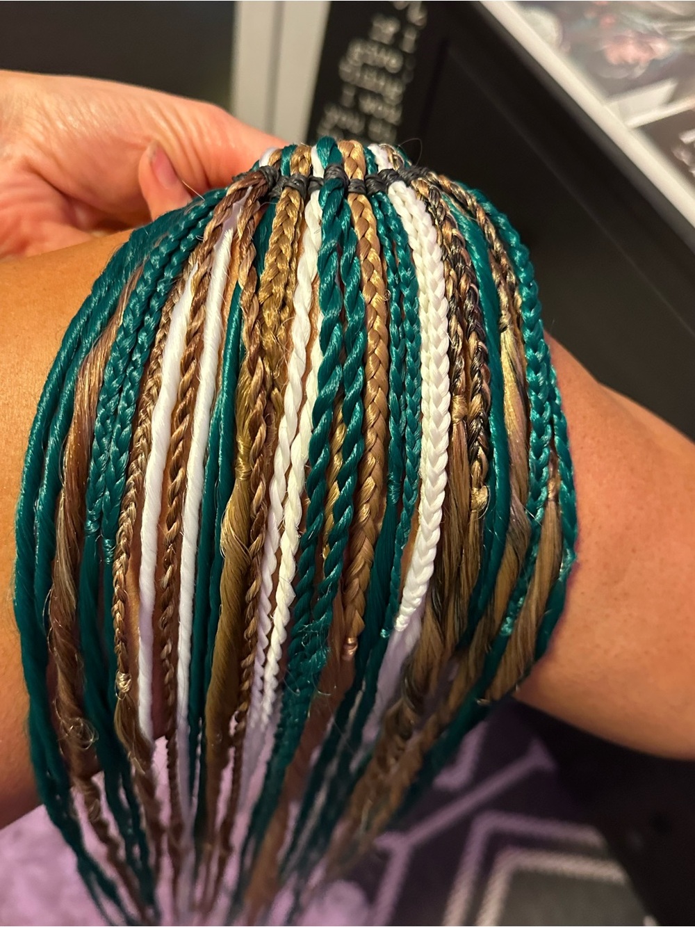 Braided Hair Extensions in Teal, Brown & White – Versatile Accent Strands